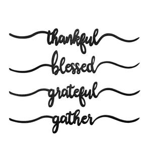 Grateful Thankful Gather Blessed Black Wood Cut Out Table Decor Script Writing